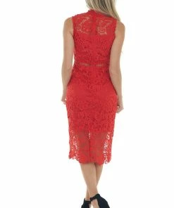 Main Strip Dresses Scarlet Sleeveless Crochet Lace Midi Dress