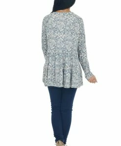 143 Story Sea Blue Floral Tiered Super Soft Knit Top