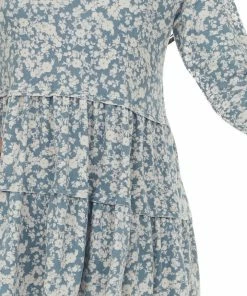 143 Story Sea Blue Floral Tiered Super Soft Knit Top