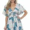 Umgee Sea Blue Patchwork Floral Babydoll Short Dress Dresses