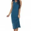 HYFVE Sea Blue Ribbed Trim Sleeveless Knit Midi Dress