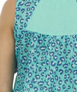Umgee Seafoam Leopard Contrast Babydoll Tank Top Tops