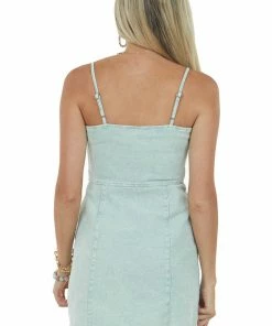 She + Sky Seafoam Mineral Wash Button Up Denim Dress