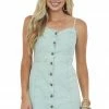 She + Sky Seafoam Mineral Wash Button Up Denim Dress