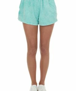 Trend Notes Bottoms Seafoam Mineral Wash French Terry Elastic Shorts