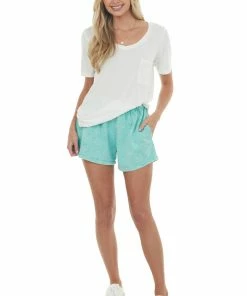 Trend Notes Bottoms Seafoam Mineral Wash French Terry Elastic Shorts