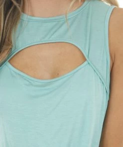 My Story Seafoam Sleeveless Stretchy Knit Top With Cut Out Detail