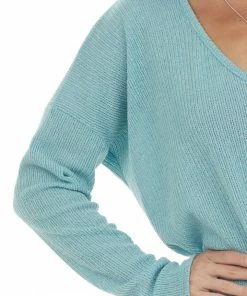143 Story Seafoam Striped U Neck Long Sleeve Knit Top Tops