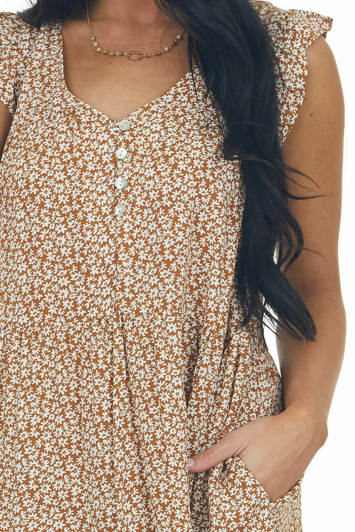 Ces Femme Dresses Sepia Ditsy Floral Ruffle Cap Sleeve Dress 9 Ces Femme Dresses Sepia Ditsy Floral Ruffle Cap Sleeve Dress