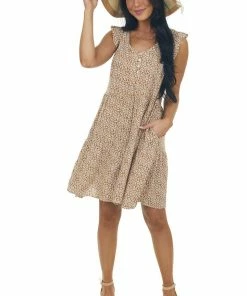 Ces Femme Dresses Sepia Ditsy Floral Ruffle Cap Sleeve Dress 12 Ces Femme Dresses Sepia Ditsy Floral Ruffle Cap Sleeve Dress