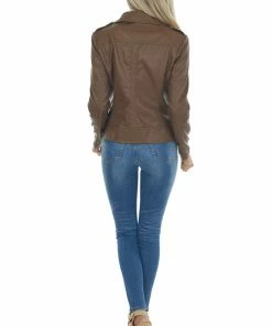 Coalition Outerwear Sepia Faux Leather Lapel Collared Moto Jacket