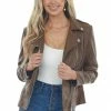 Coalition Outerwear Sepia Faux Leather Lapel Collared Moto Jacket