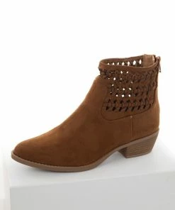 Shoe La La Shoes Sepia Faux Suede Braided Panel Booties