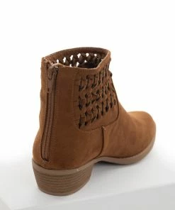 Shoe La La Shoes Sepia Faux Suede Braided Panel Booties