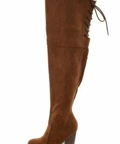Intouch Footwear Sepia Faux Suede Lace Up Back Tall Boots Shoes