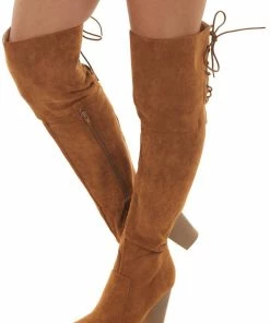 Intouch Footwear Sepia Faux Suede Lace Up Back Tall Boots Shoes