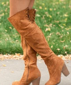 Intouch Footwear Sepia Faux Suede Lace Up Back Tall Boots Shoes