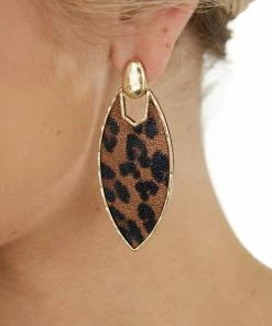 Urbanista Accessories Sepia Leopard Print Marquise Dangle Earrings