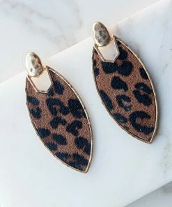 Urbanista Accessories Sepia Leopard Print Marquise Dangle Earrings