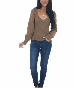 Lush Clothing Sepia Long Sleeve Lightweight Lurex Sweater Tops