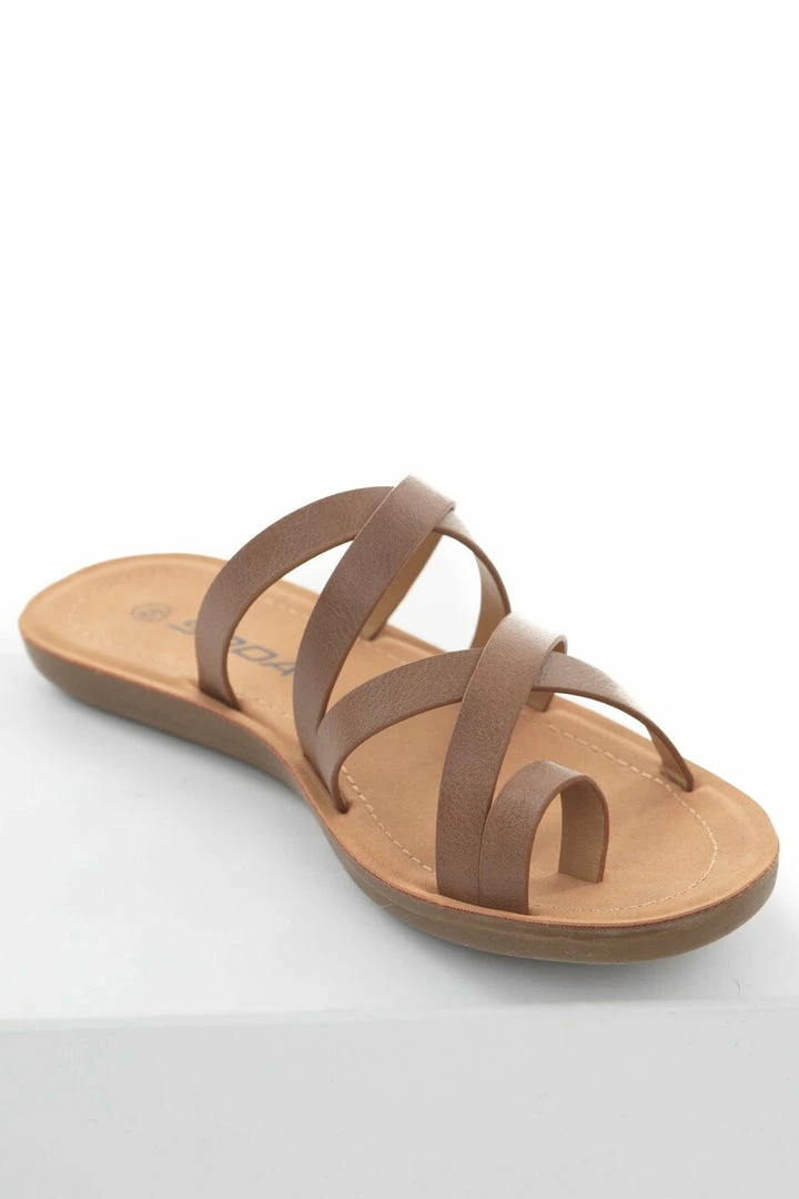 FORTUNE DYNAMIC Sepia Open Toe Leather Strappy Flat Sandals Shoes 5 FORTUNE DYNAMIC Sepia Open Toe Leather Strappy Flat Sandals Shoes