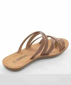 FORTUNE DYNAMIC Sepia Open Toe Leather Strappy Flat Sandals Shoes