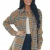 Kori America Sepia Plaid Belted Button Down Brushed Jacket