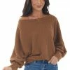 143 Story Tops Sepia Textured Knit Banded Dolman Sleeve Top