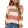 Lime 'N' Chili Sienna And Coral Tie Dye Round Neckline Long Sleeve Top Tops