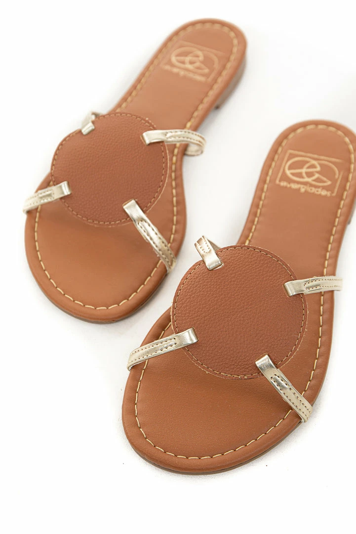 MIAMI SHOE Shoes Sienna And Gold Circle Detail Slip On Sandals 8 MIAMI SHOE Shoes Sienna And Gold Circle Detail Slip On Sandals