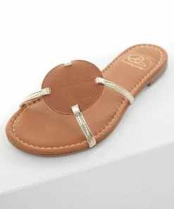 MIAMI SHOE Shoes Sienna And Gold Circle Detail Slip On Sandals