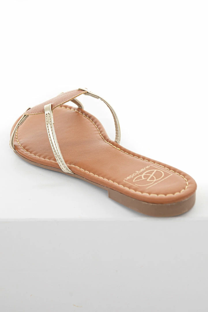 MIAMI SHOE Shoes Sienna And Gold Circle Detail Slip On Sandals 5 MIAMI SHOE Shoes Sienna And Gold Circle Detail Slip On Sandals