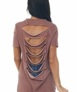 Fantastic Fawn Tops Sienna Ladder Cutout Back Short Sleeve Tee