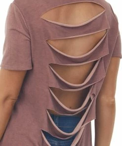 Fantastic Fawn Tops Sienna Ladder Cutout Back Short Sleeve Tee