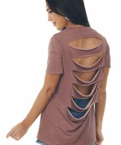 Fantastic Fawn Tops Sienna Ladder Cutout Back Short Sleeve Tee