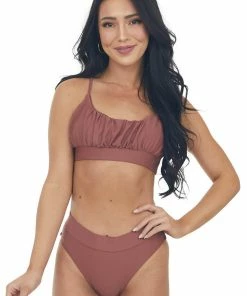 Mermaid Swimwear Sienna Ruched Scoop Neck High Leg Bikini Set Accessories