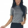 ANGIE Silver Metallic Thread Lettuce Trim Fitted Top Tops 2 ANGIE Silver Metallic Thread Lettuce Trim Fitted Top Tops