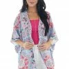 JUSTIN & TAYLOR Sky Blue And Deep Coral Abstract Floral Print Woven Kimono Tops 2 JUSTIN & TAYLOR Sky Blue And Deep Coral Abstract Floral Print Woven Kimono Tops