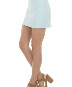 HYFVE Sky Blue Chambray Frayed Hem Short Skirt Bottoms