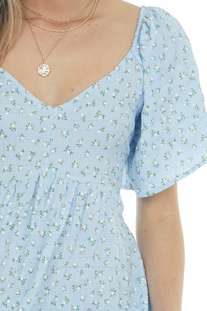 Umgee Sky Blue Ditsy Floral High Low Babydoll Dress Dresses 9 Umgee Sky Blue Ditsy Floral High Low Babydoll Dress Dresses