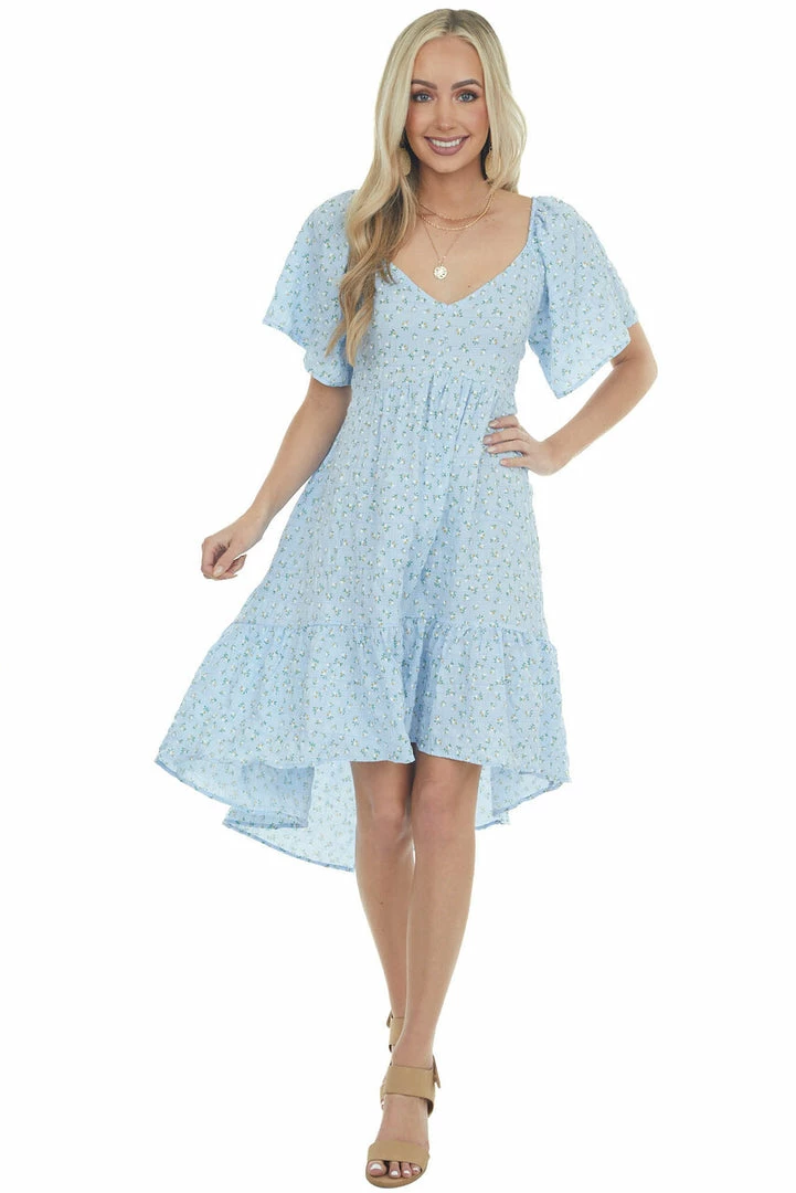 Umgee Sky Blue Ditsy Floral High Low Babydoll Dress Dresses 5 Umgee Sky Blue Ditsy Floral High Low Babydoll Dress Dresses