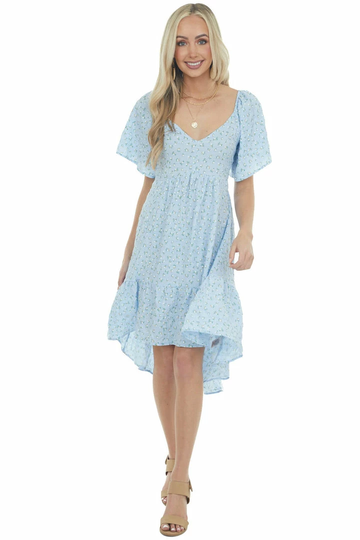 Umgee Sky Blue Ditsy Floral High Low Babydoll Dress Dresses 3 Umgee Sky Blue Ditsy Floral High Low Babydoll Dress Dresses