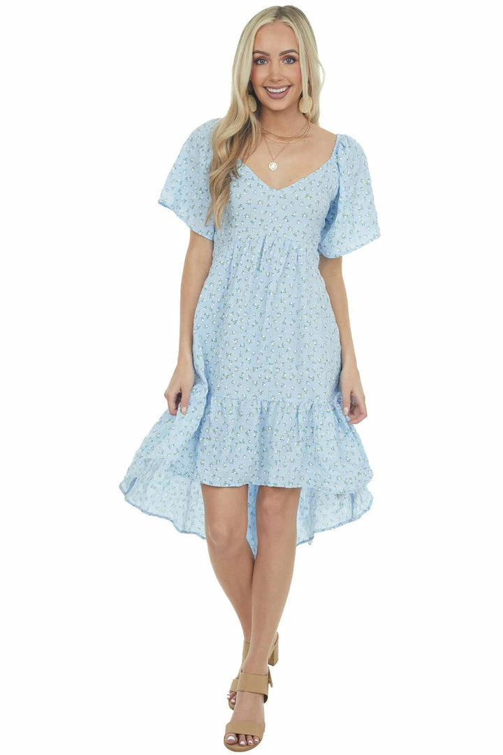 Umgee Sky Blue Ditsy Floral High Low Babydoll Dress Dresses 4 Umgee Sky Blue Ditsy Floral High Low Babydoll Dress Dresses