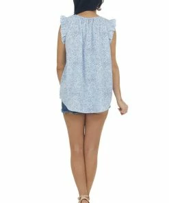 Hailey & Co Sky Blue Dotted Ruffle Trim Cap Sleeve Blouse Tops 18 Hailey & Co Sky Blue Dotted Ruffle Trim Cap Sleeve Blouse Tops