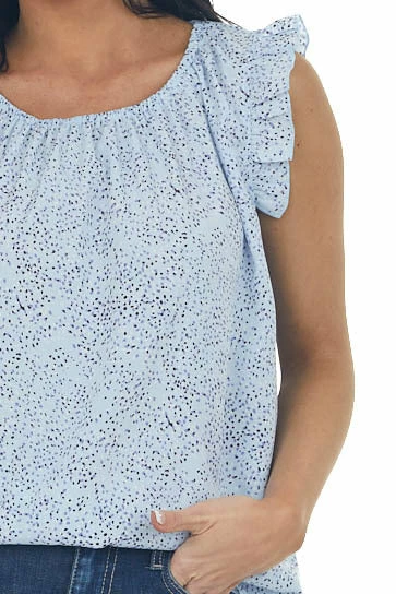Hailey & Co Sky Blue Dotted Ruffle Trim Cap Sleeve Blouse Tops 10 Hailey & Co Sky Blue Dotted Ruffle Trim Cap Sleeve Blouse Tops