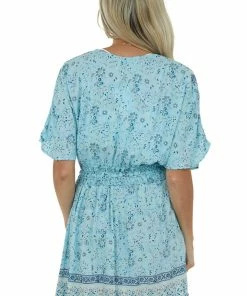 Nostalgia Sky Blue Multiprint Surplice Woven Mini Dress 16 Nostalgia Sky Blue Multiprint Surplice Woven Mini Dress