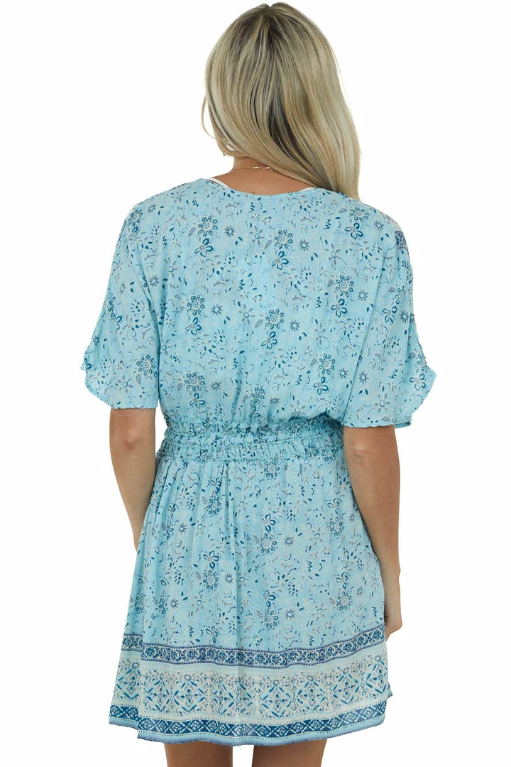Nostalgia Sky Blue Multiprint Surplice Woven Mini Dress 9 Nostalgia Sky Blue Multiprint Surplice Woven Mini Dress