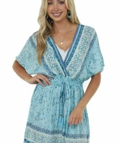 Nostalgia Sky Blue Multiprint Surplice Woven Mini Dress 12 Nostalgia Sky Blue Multiprint Surplice Woven Mini Dress