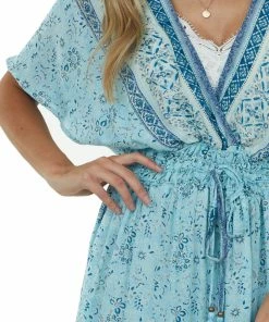 Nostalgia Sky Blue Multiprint Surplice Woven Mini Dress 17 Nostalgia Sky Blue Multiprint Surplice Woven Mini Dress