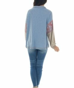 Ces Femme Tops Slate Blue Colorblock Cowl Neck Knit Top